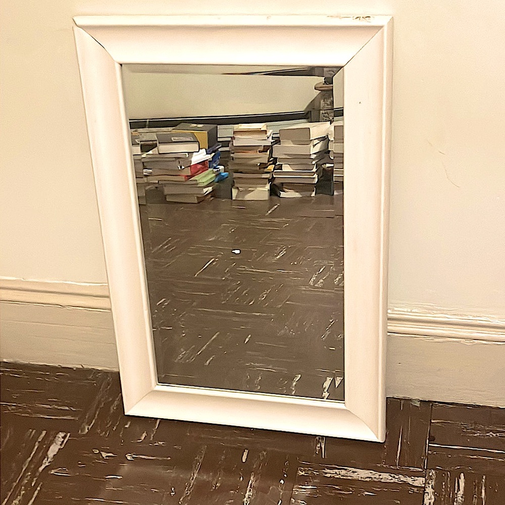 White wooden frame mirror